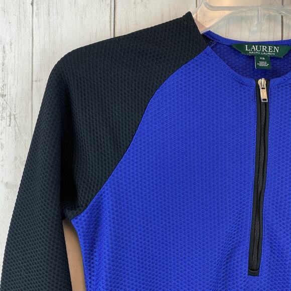 Lauren Ralph Lauren Blue/Black Colorblock 1/2 Zip Mesh Long Sleeve Shirt Size XS - Picture 2 of 11